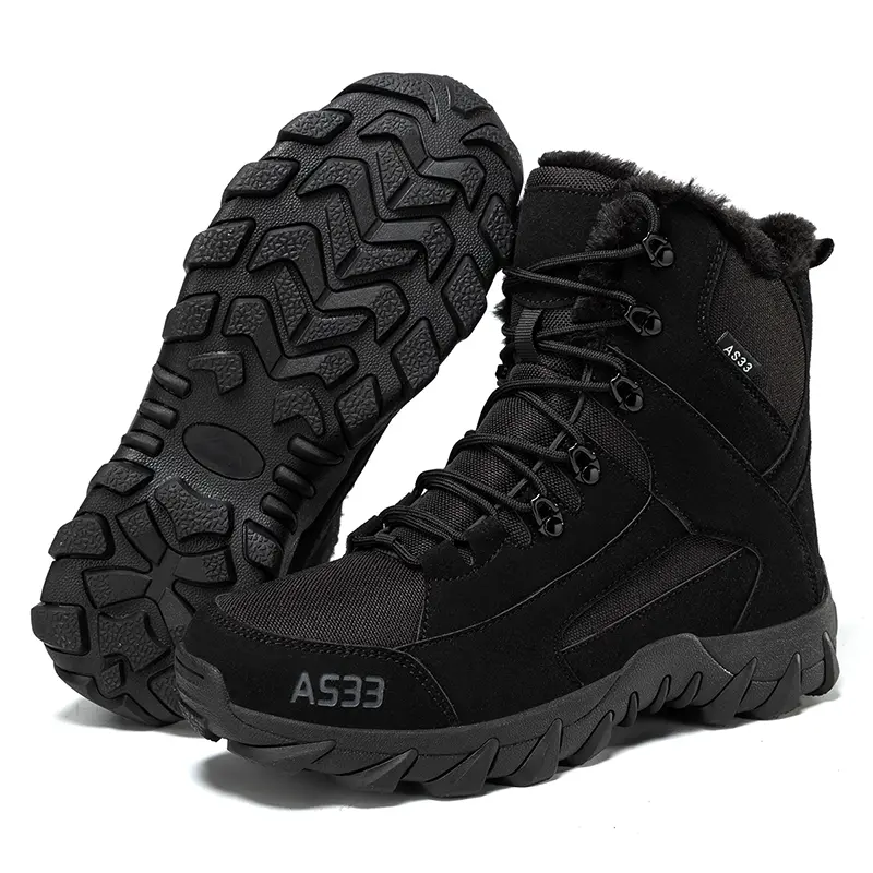 Outdoor Leather Mens Slip on Boots Platform Shoes Luxury Brand Men Winter Plush Snow Boots Fashion All-match Men Motocross Boots