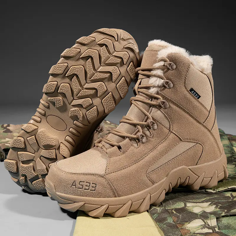 Outdoor Leather Mens Slip on Boots Platform Shoes Luxury Brand Men Winter Plush Snow Boots Fashion All-match Men Motocross Boots