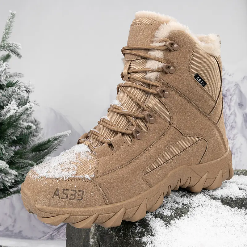 Outdoor Leather Mens Slip on Boots Platform Shoes Luxury Brand Men Winter Plush Snow Boots Fashion All-match Men Motocross Boots