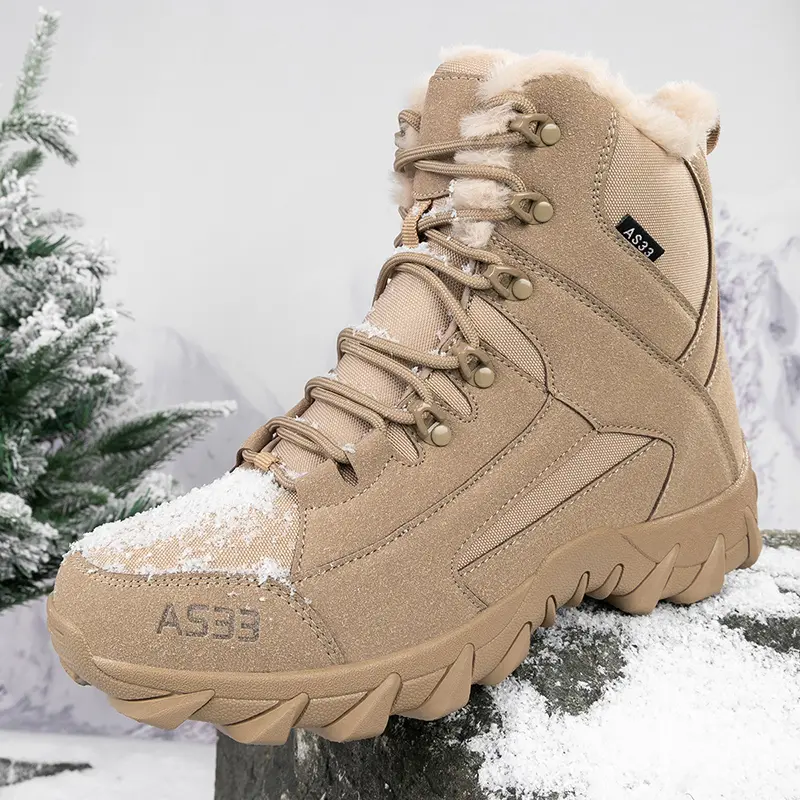 Outdoor Leather Mens Slip on Boots Platform Shoes Luxury Brand Men Winter Plush Snow Boots Fashion All-match Men Motocross Boots