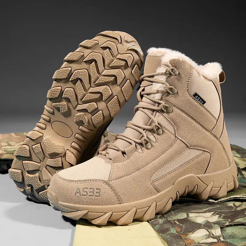 Outdoor Leather Mens Slip on Boots Platform Shoes Luxury Brand Men Winter Plush Snow Boots Fashion All-match Men Motocross Boots