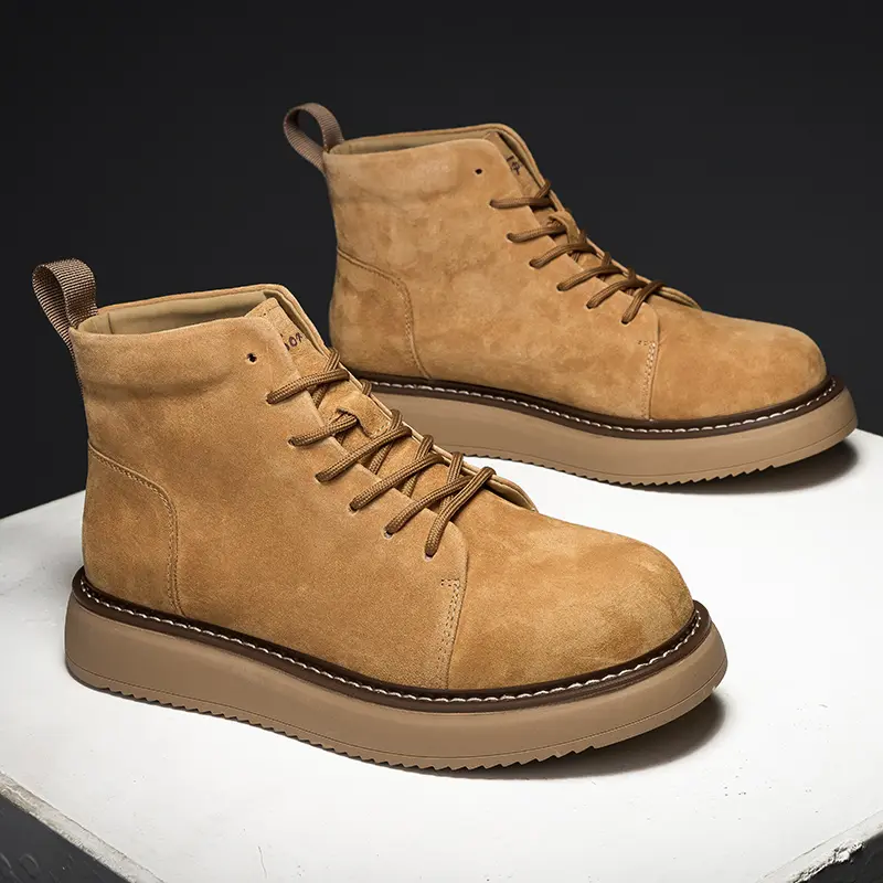 Outdoor Leather Mens Slip on Boots Platform Shoes Luxury Brand Men Winter Plush Snow Boots Fashion All-match Men Motocross Boots