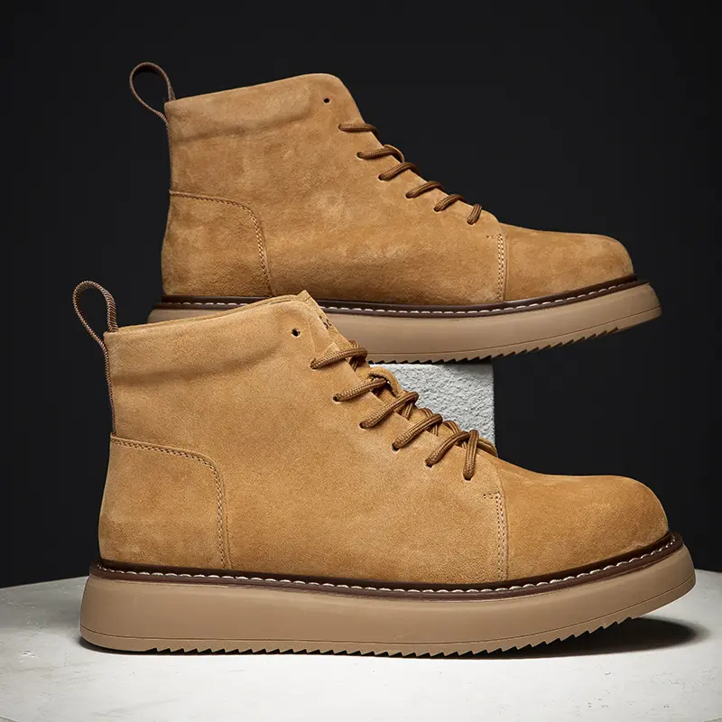 Outdoor Leather Mens Slip on Boots Platform Shoes Luxury Brand Men Winter Plush Snow Boots Fashion All-match Men Motocross Boots