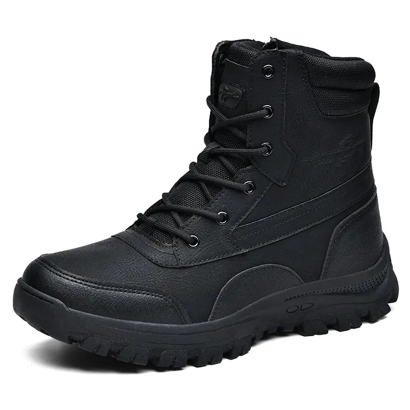 Outdoor Leather Mens Slip on Boots Platform Shoes Luxury Brand Men Winter Plush Snow Boots Fashion All-match Men Motocross Boots