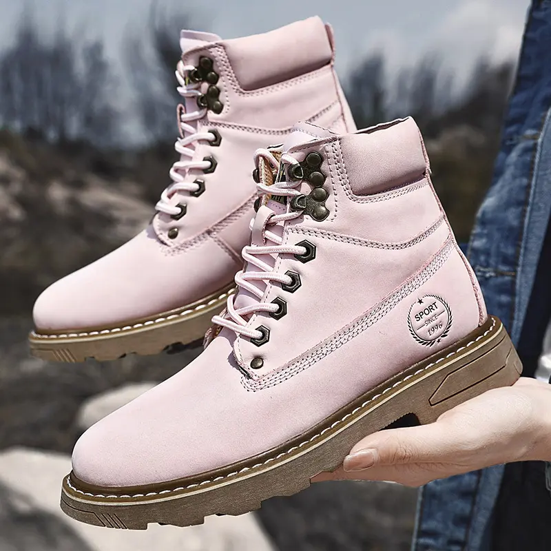 Outdoor Leather Mens Slip on Boots Platform Shoes Luxury Brand Men Winter Plush Snow Boots Fashion All-match Men Motocross Boots