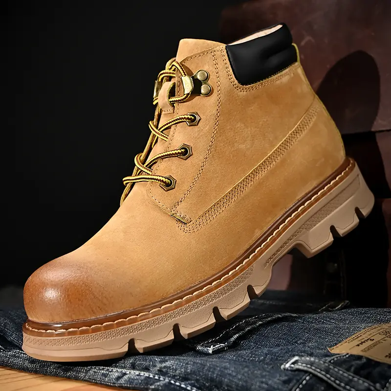 Outdoor Leather Mens Slip on Boots Platform Shoes Luxury Brand Men Winter Plush Snow Boots Fashion All-match Men Motocross Boots