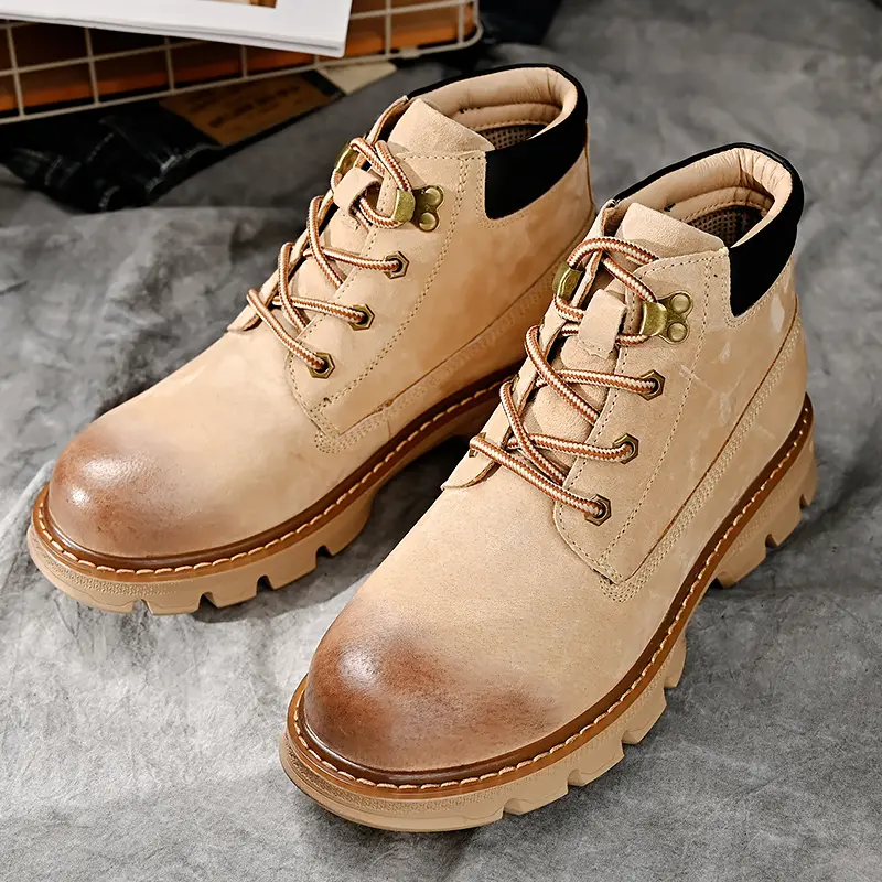 Outdoor Leather Mens Slip on Boots Platform Shoes Luxury Brand Men Winter Plush Snow Boots Fashion All-match Men Motocross Boots