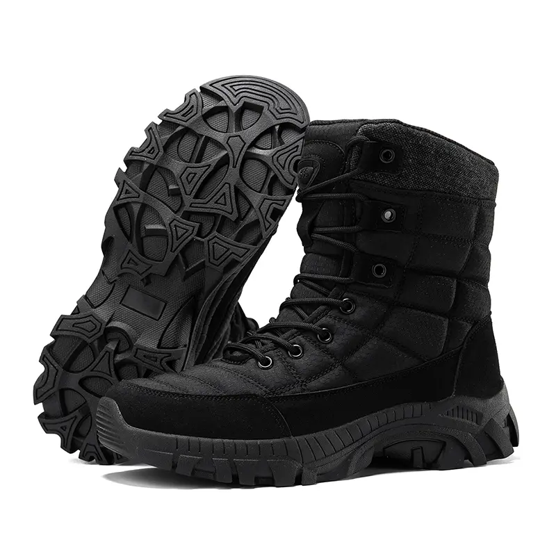Outdoor Leather Mens Slip on Boots Platform Shoes Luxury Brand Men Winter Plush Snow Boots Fashion All-match Men Motocross Boots