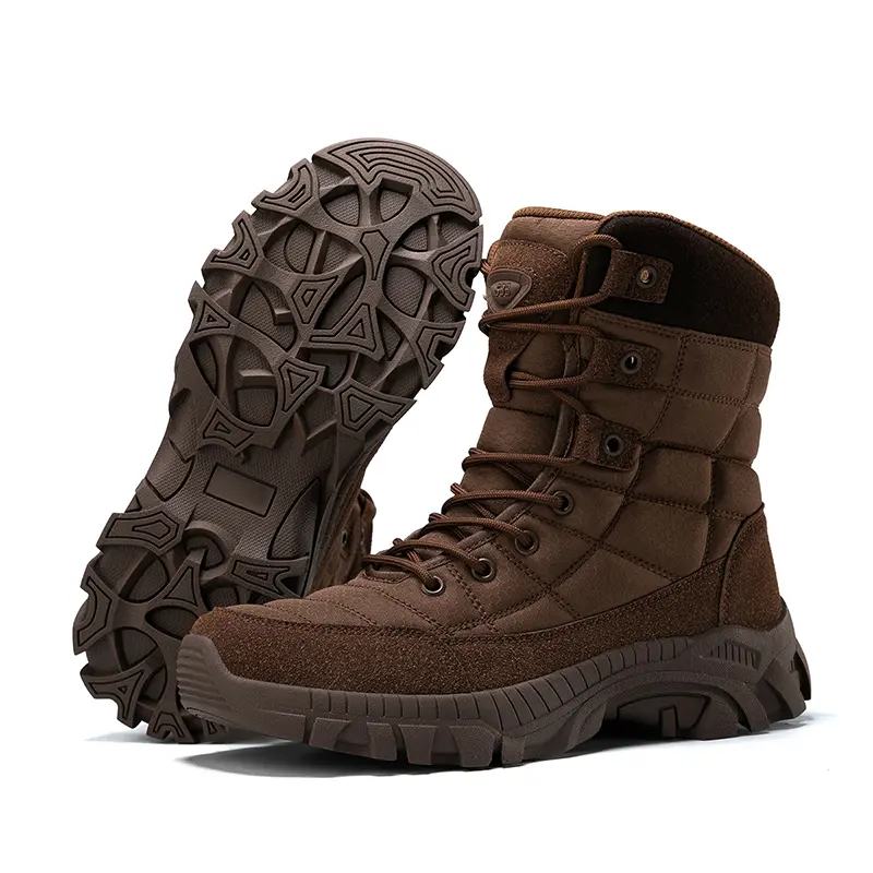 Outdoor Leather Mens Slip on Boots Platform Shoes Luxury Brand Men Winter Plush Snow Boots Fashion All-match Men Motocross Boots