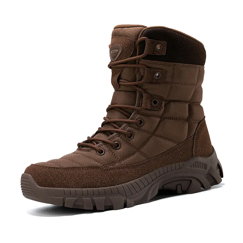Outdoor Leather Mens Slip on Boots Platform Shoes Luxury Brand Men Winter Plush Snow Boots Fashion All-match Men Motocross Boots