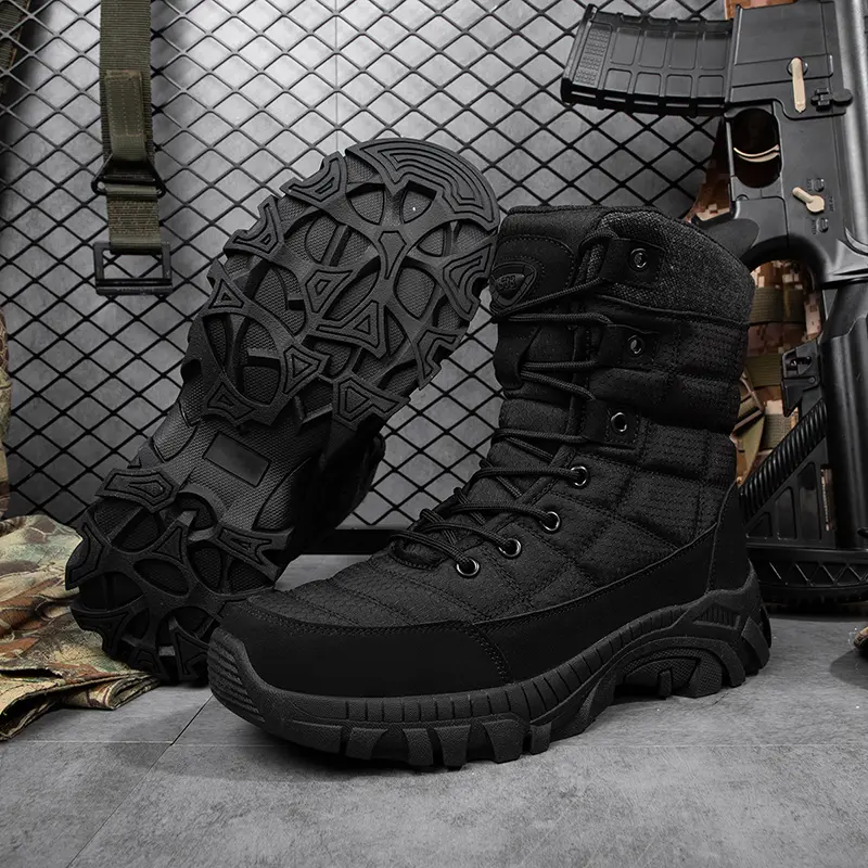 Outdoor Leather Mens Slip on Boots Platform Shoes Luxury Brand Men Winter Plush Snow Boots Fashion All-match Men Motocross Boots