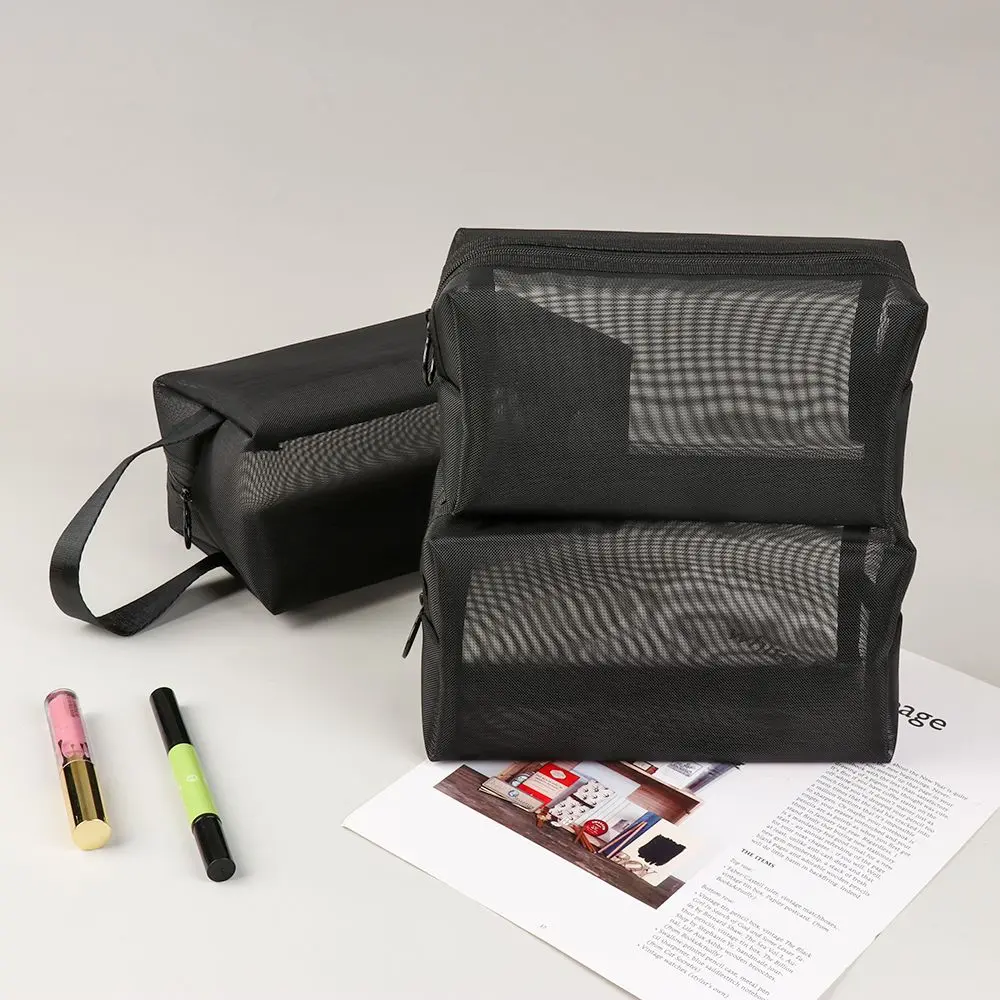 Zipper Makeup Bag For Women Wash Toiletry Bag Black Travel Mesh Cosmetic Bag Makeup Organizer