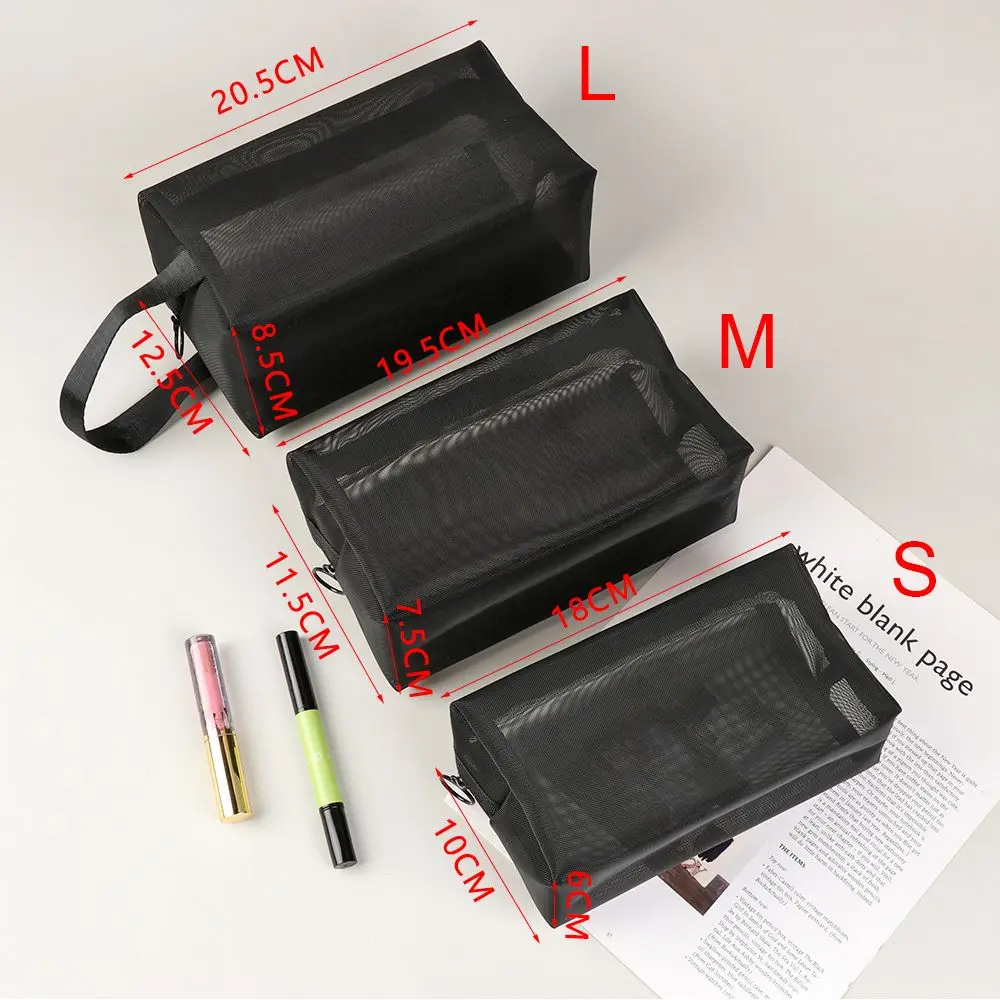 Zipper Makeup Bag For Women Wash Toiletry Bag Black Travel Mesh Cosmetic Bag Makeup Organizer