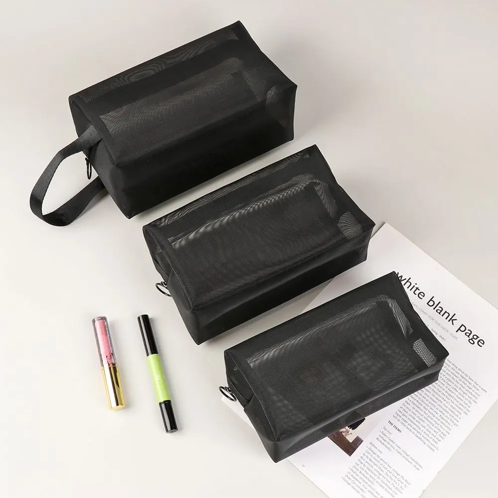 Zipper Makeup Bag For Women Wash Toiletry Bag Black Travel Mesh Cosmetic Bag Makeup Organizer