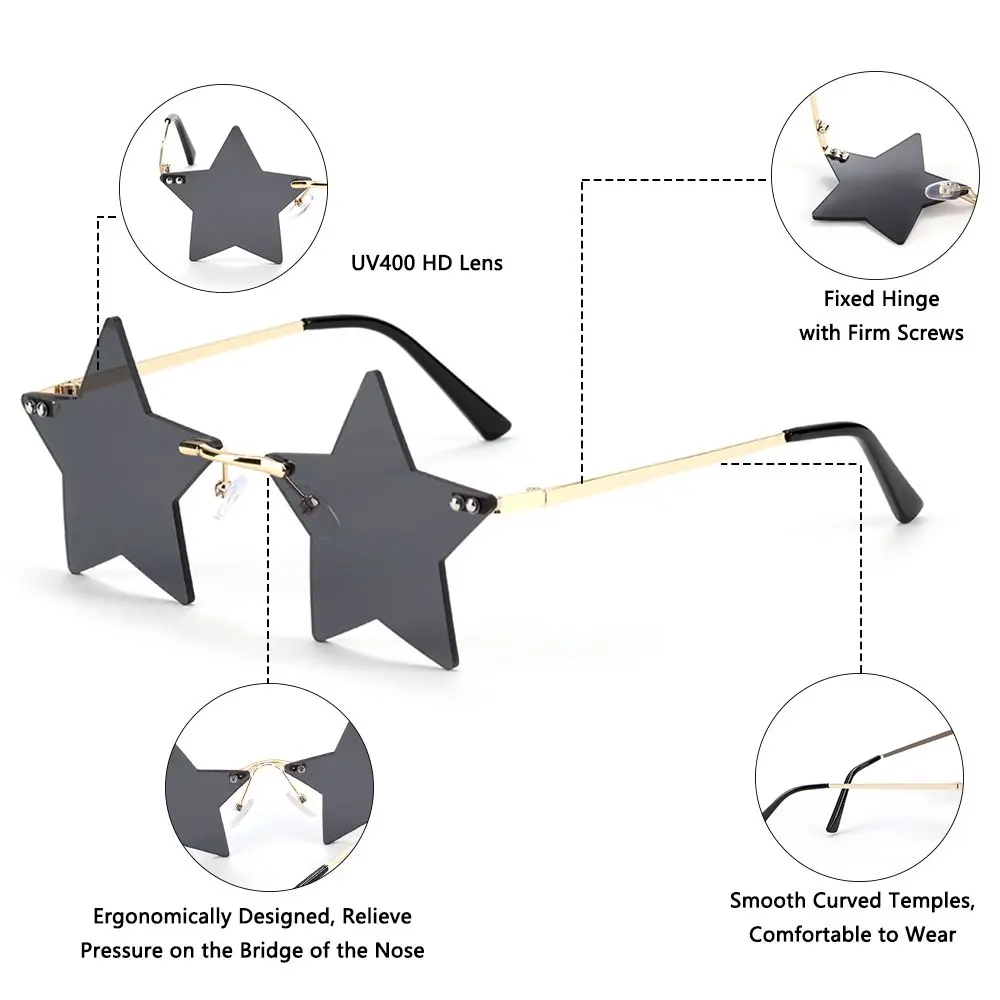 Rimless Star Shape Sunglasses Funny Pentagram Eyewear Sunglasses for Women & Men Party Glasses Decoration Eyeglasses