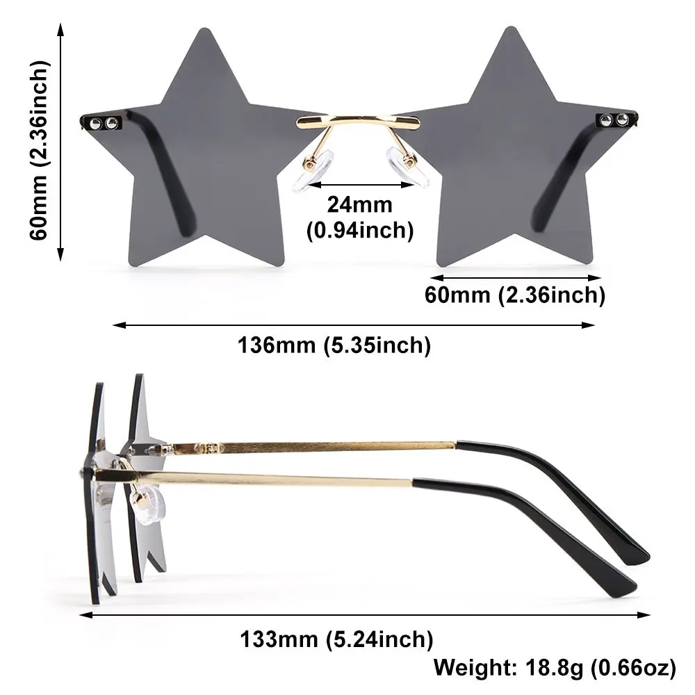 Rimless Star Shape Sunglasses Funny Pentagram Eyewear Sunglasses for Women & Men Party Glasses Decoration Eyeglasses