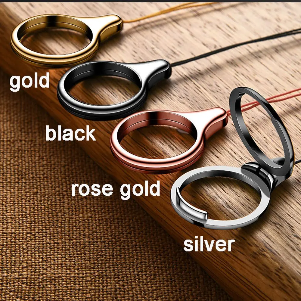 2 in 1 Mobile Holder Metal Stand and Ring Hang Rope 360 Degree Finger Ring Lanyard For Phone