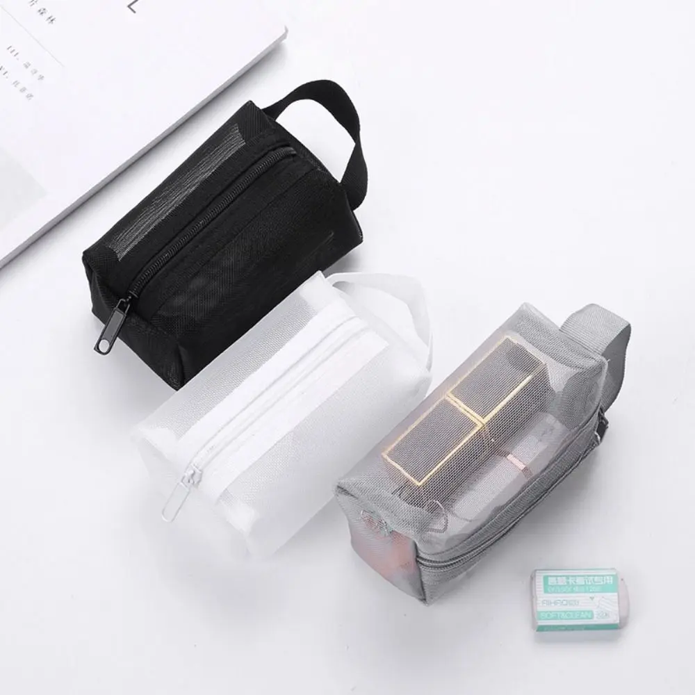 Large Capacity Key Bags Transparent Cosmetic Bag Square Mesh Storage Pouch Mini Zipper Coin Purse Mini Wash Bag Stationery Case