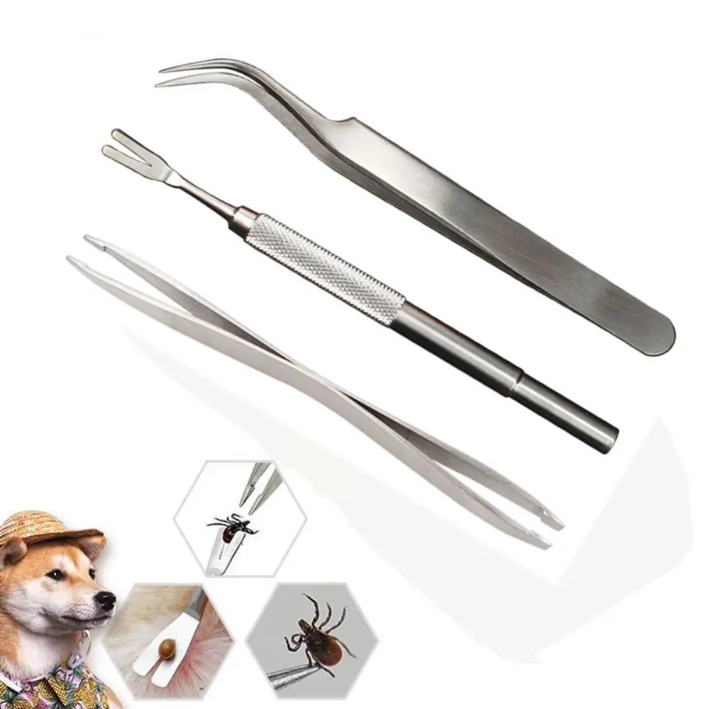 Stainless Steel Scratching Hook Tweezers Clips Set Cat Dog Tick Removal Tool Pet Flea Remover Tool Pet Grooming Supplies