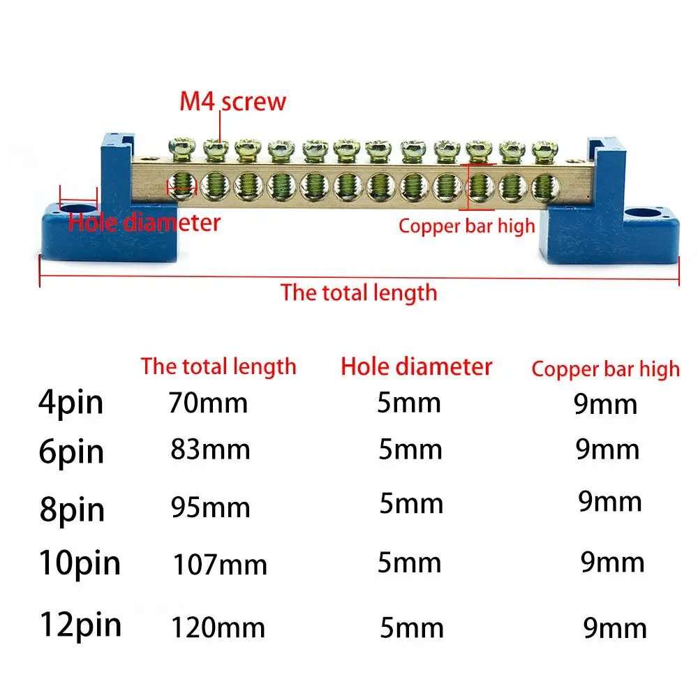 Copper  Flame Retardant Distribution Box Connection Screw Terminal Block Bar Wiring Row Zero Ground Brass Strip Protection