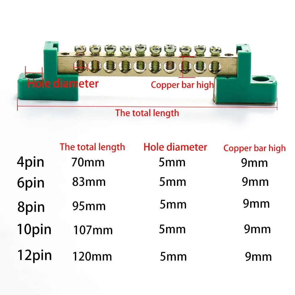 Copper  Flame Retardant Distribution Box Connection Screw Terminal Block Bar Wiring Row Zero Ground Brass Strip Protection