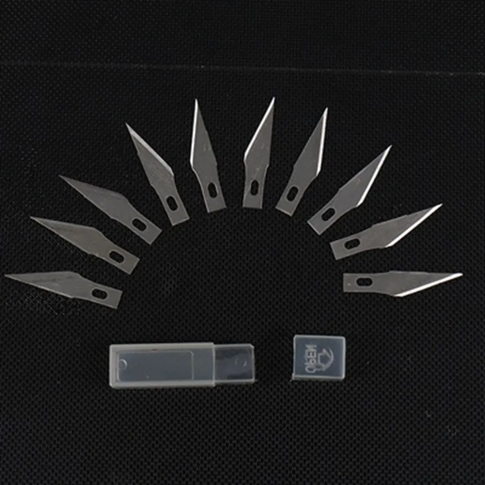 10pcs/set Metal Scalpel Knife Parts Engraving Non-Slip 10pcs Blades Cutter Craft Knives for Mobile Phone PCB Hand Tools parts