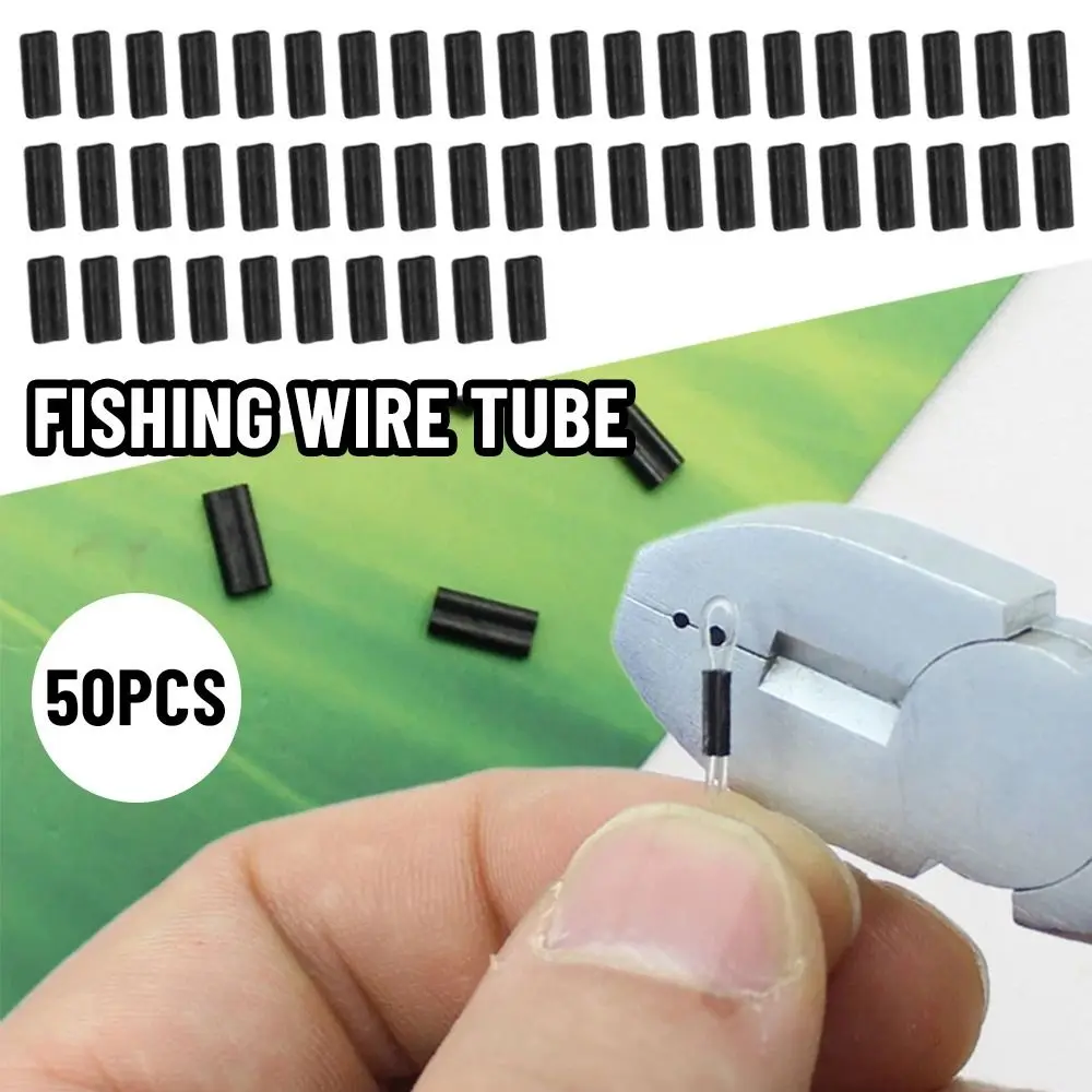 50pcs 0.6mm 0.7mm Double Oval Fishing Line Crimping Tube Wire Crimp Connector Carbon tube Fishing Crimp Sleeves Accessories
