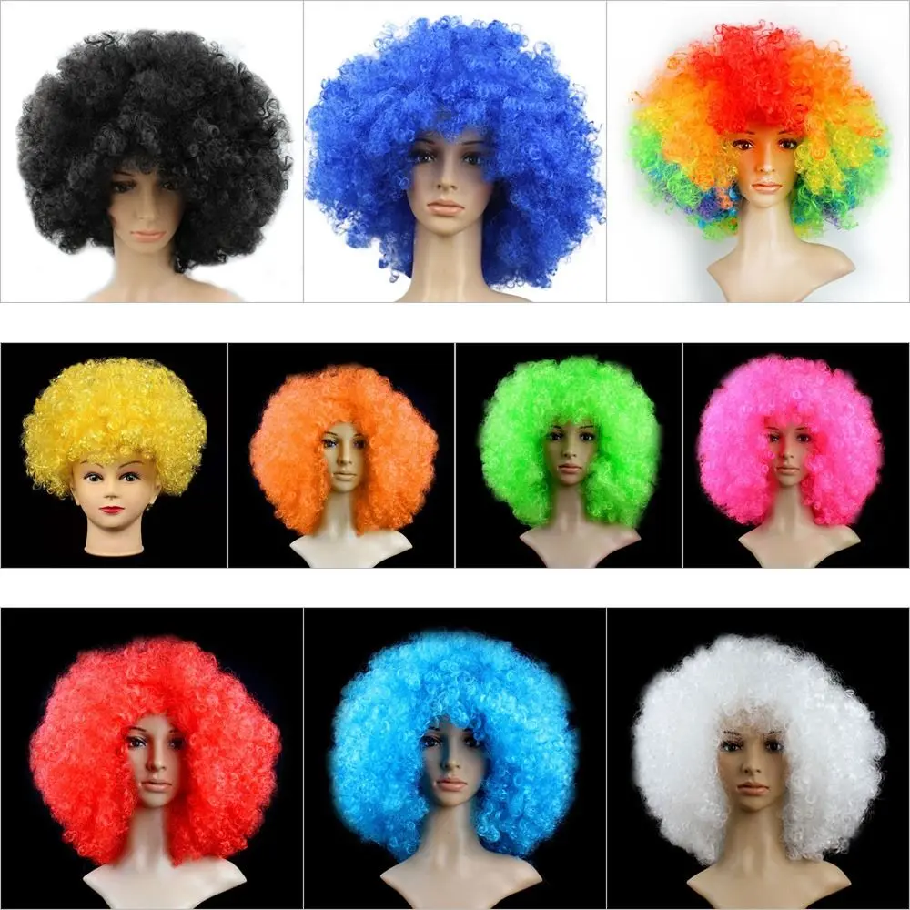 Unisex Adult Various Coloured Rainbow Circus Curly Black Afro Curly Wig Adult Fancy Dress Disco