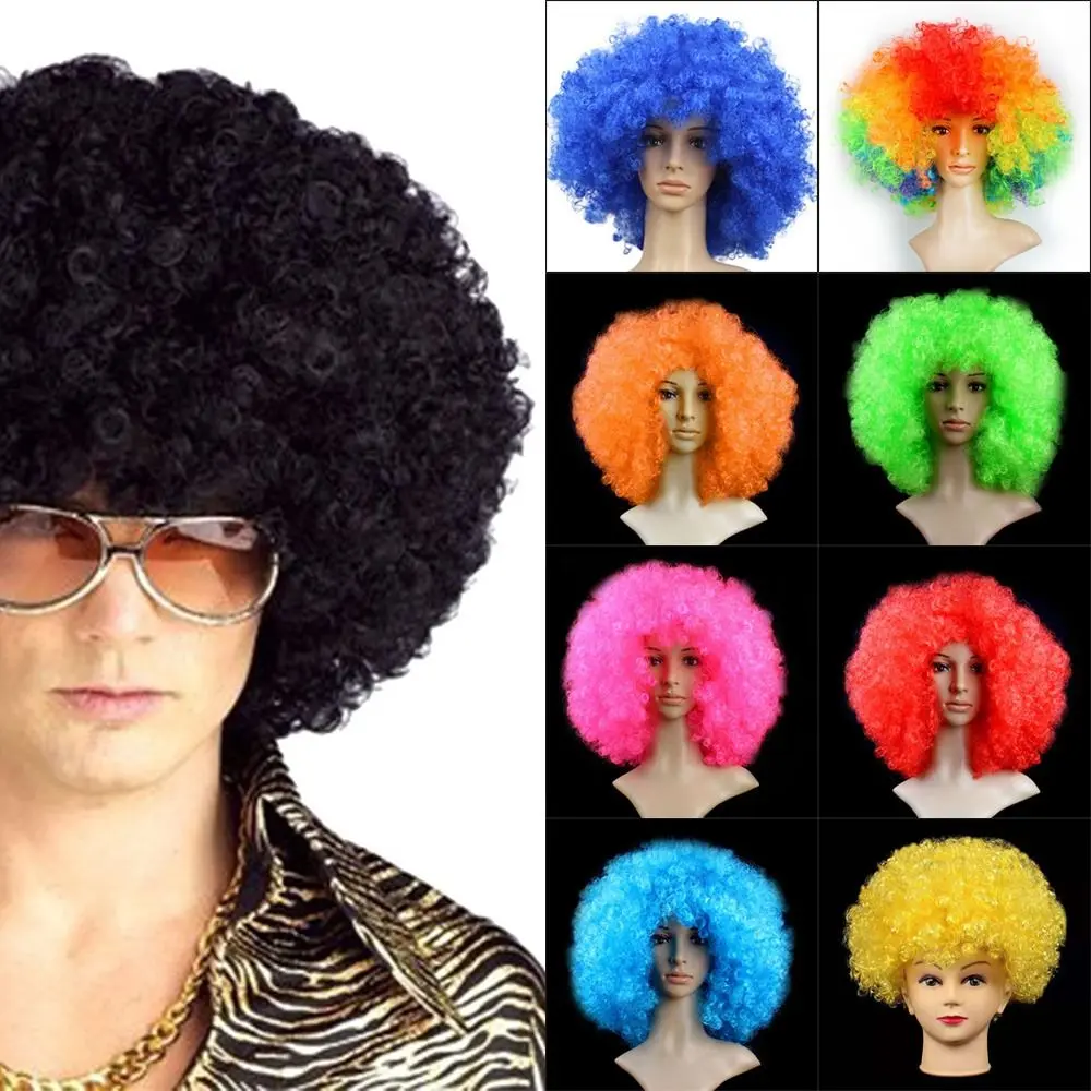 Unisex Adult Various Coloured Rainbow Circus Curly Black Afro Curly Wig Adult Fancy Dress Disco