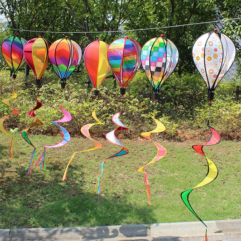 Outdoor Giant Rainbow Hot Air Balloon Garden Wind Spinners Pinwheels Whirligigs Windmill Toys Kids Yard Decor Lawn Decorations