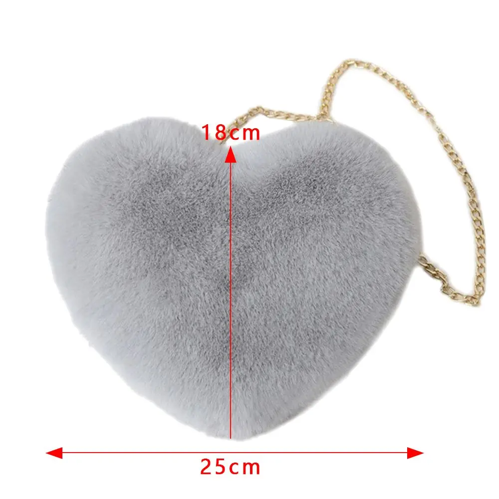 Fashion Women's Fluffy Mini Shoulder Chain Bag Heart Shaped Soft Faux Fur Crossbody Handbag Messenger Bag