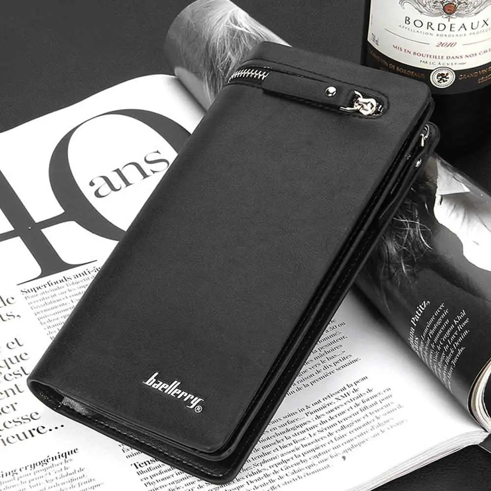 Fashion Leather Wallet Checkbook Card Holder Bag Men's Bifold Business Bag Coin Bag Purse