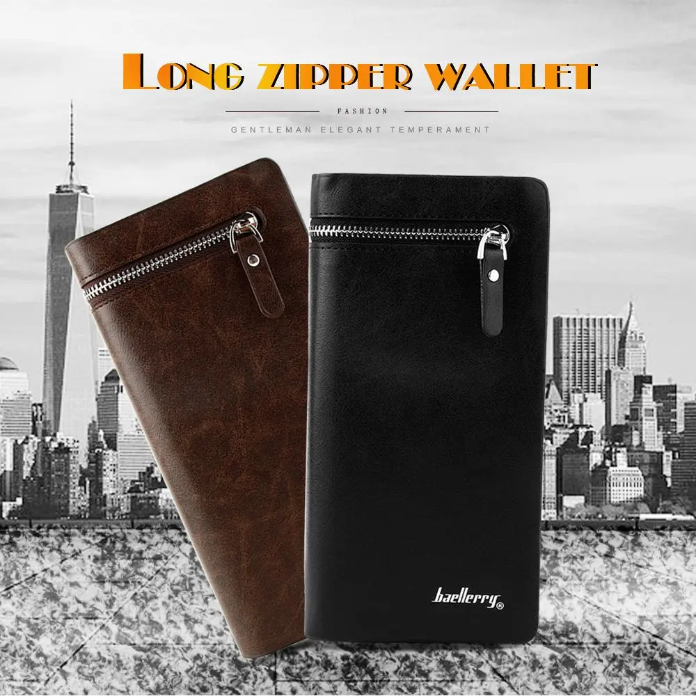 Fashion Leather Wallet Checkbook Card Holder Bag Men's Bifold Business Bag Coin Bag Purse