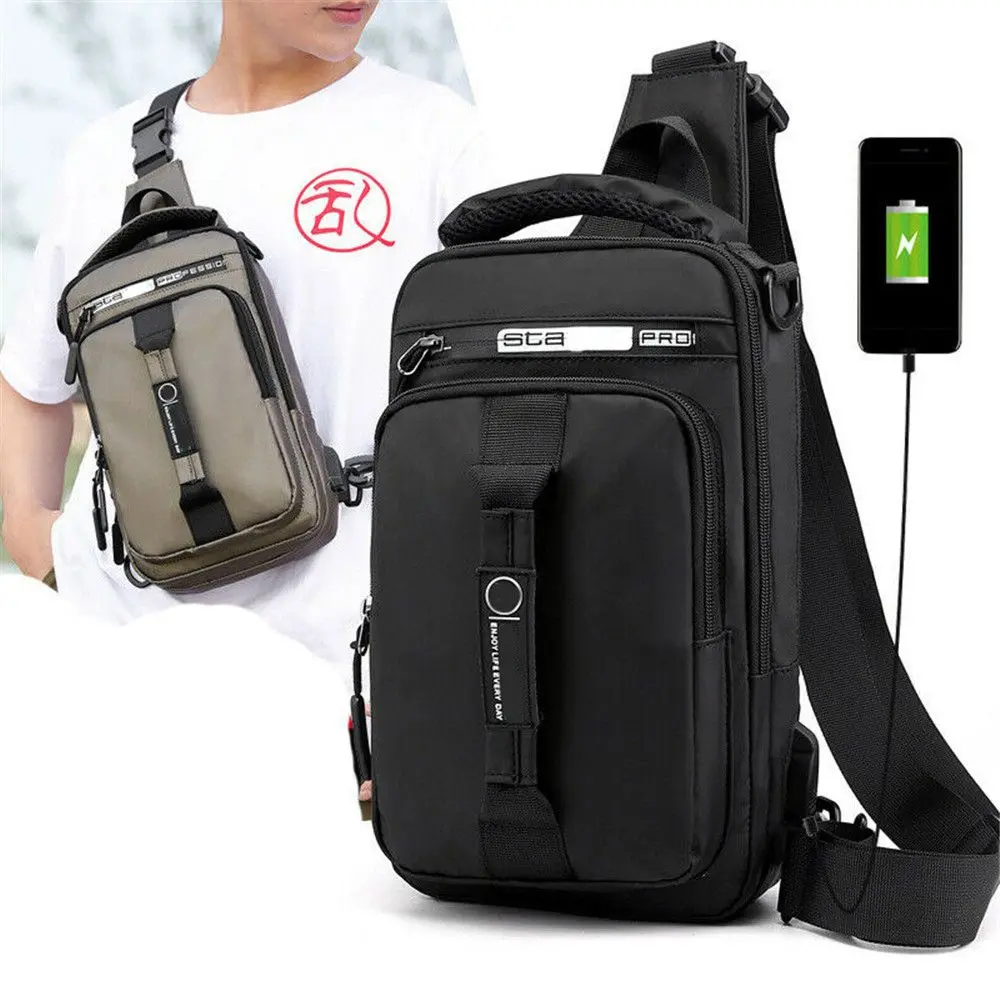 Anti-theft Chest Shoulder Bag Men's Sling Crossbody Bag Messenger Backpack USB Port Bag