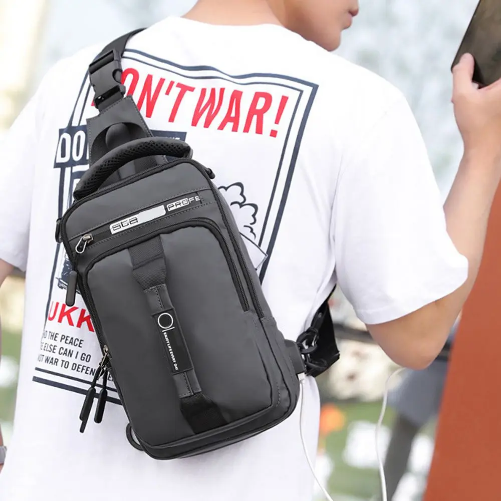 Anti-theft Chest Shoulder Bag Men's Sling Crossbody Bag Messenger Backpack USB Port Bag