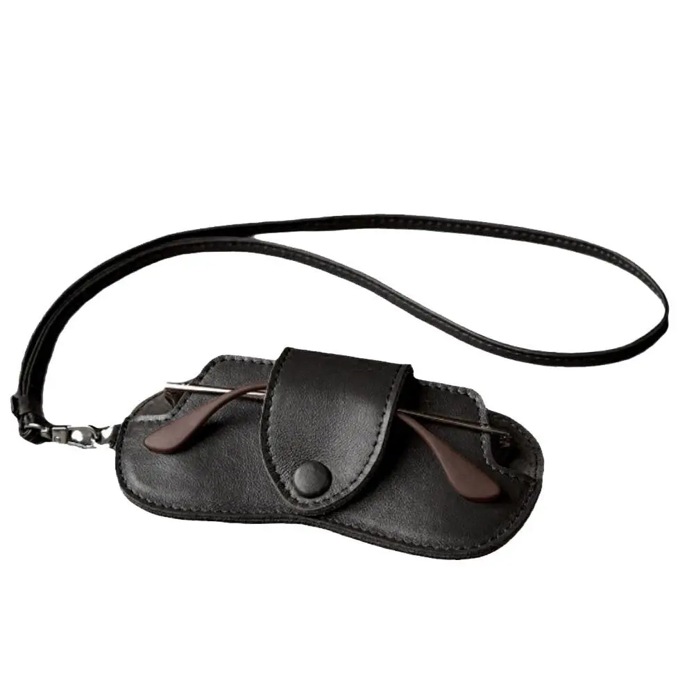 Hanging Neck PU Leather Glasses Holder Sunglasses Storage Bag Glasses Case Protective Sleeve with Lanyard Sunglasses Pouch