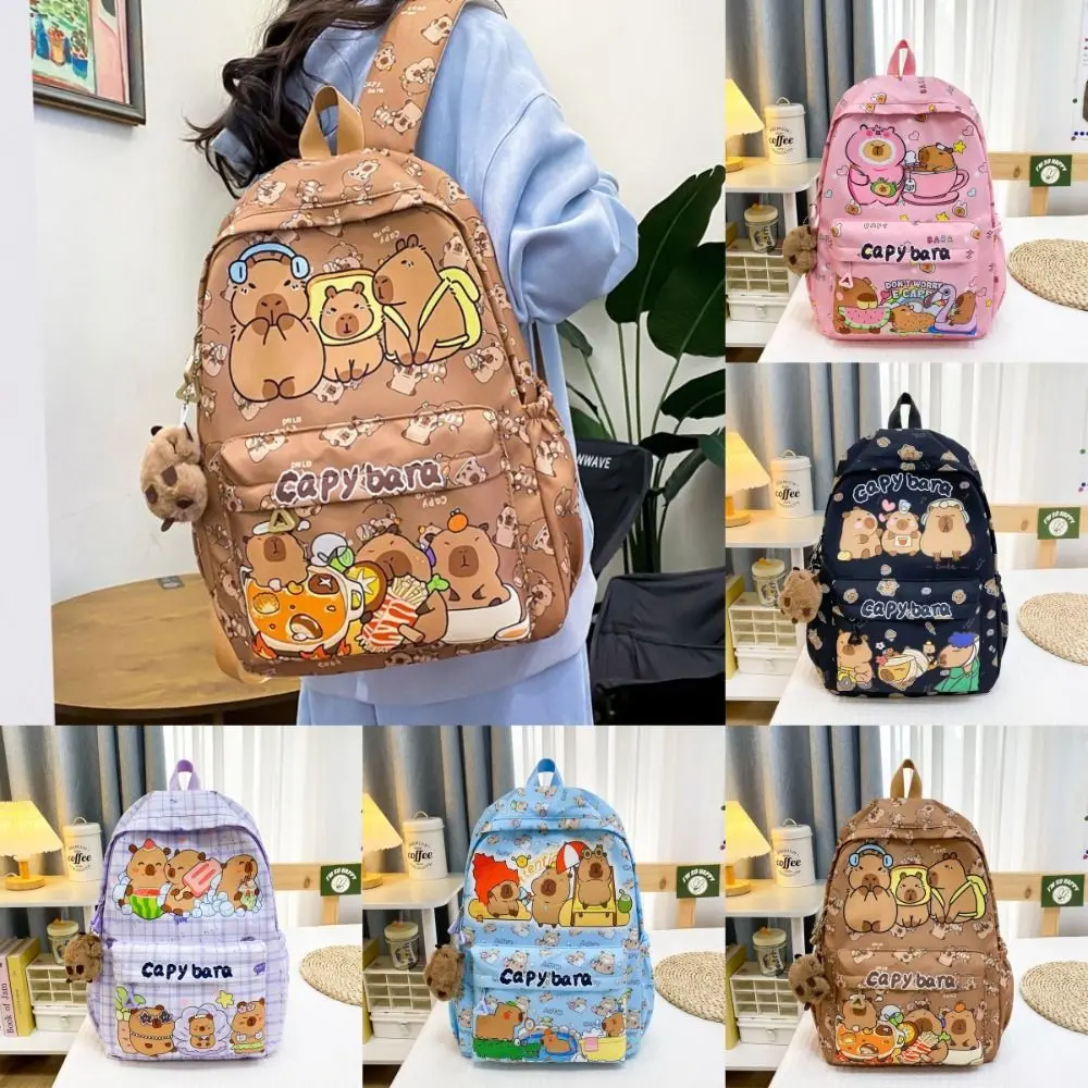 Breathable Cartoon Student Schoolbag Large Capacity Capybara Backpack Nylon Ultra-light Book Bag