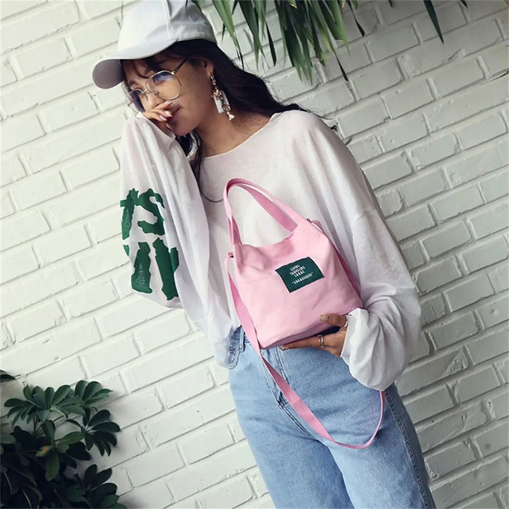 Casual Buckle Tote Canvas Crossbody Bag Women Shoulder Bags Letter Handbags Cute Shopping Bag For Ladies