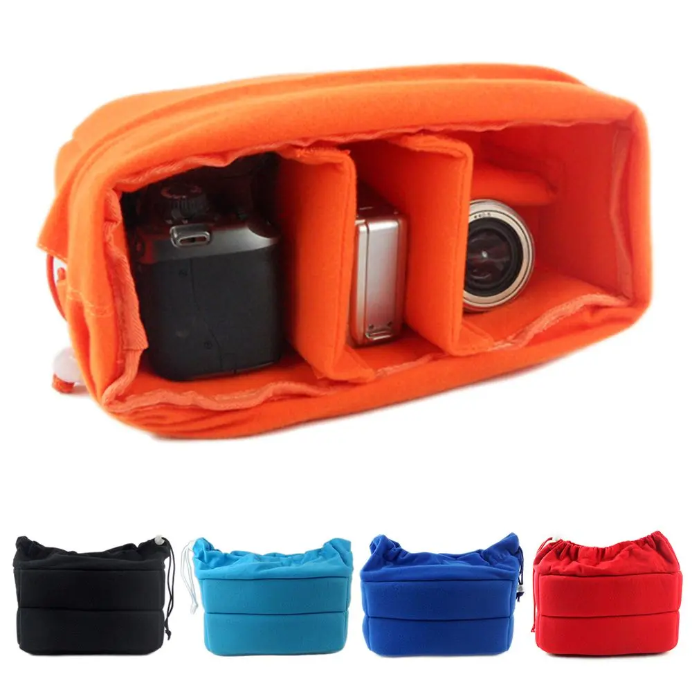 Partition Padded Bag Camera Insert Bag Velvet Shockproof Protection Camera Lens Case Soft Bag for Canon Nikon So ny DSLR Cameras