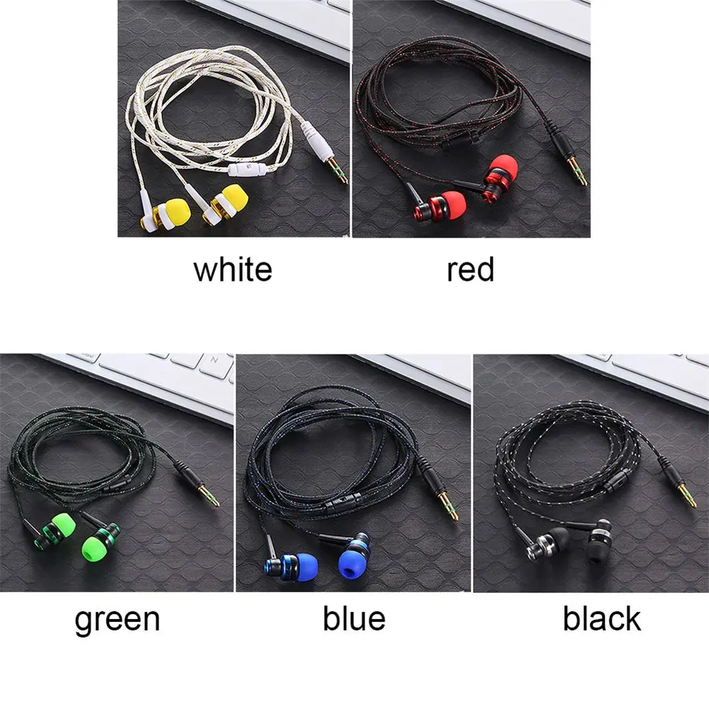 Nylon Weave Earphone Cable Headset With Microphone 3.5mm Wired In-ear Stereo Earphone For Smartphone Laptop