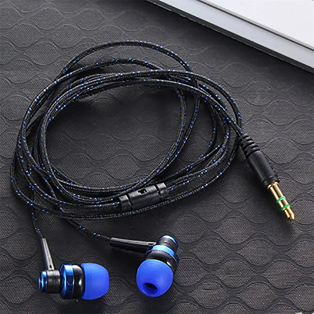 Nylon Weave Earphone Cable Headset With Microphone 3.5mm Wired In-ear Stereo Earphone For Smartphone Laptop