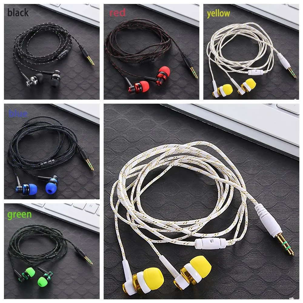 Nylon Weave Earphone Cable Headset With Microphone 3.5mm Wired In-ear Stereo Earphone For Smartphone Laptop