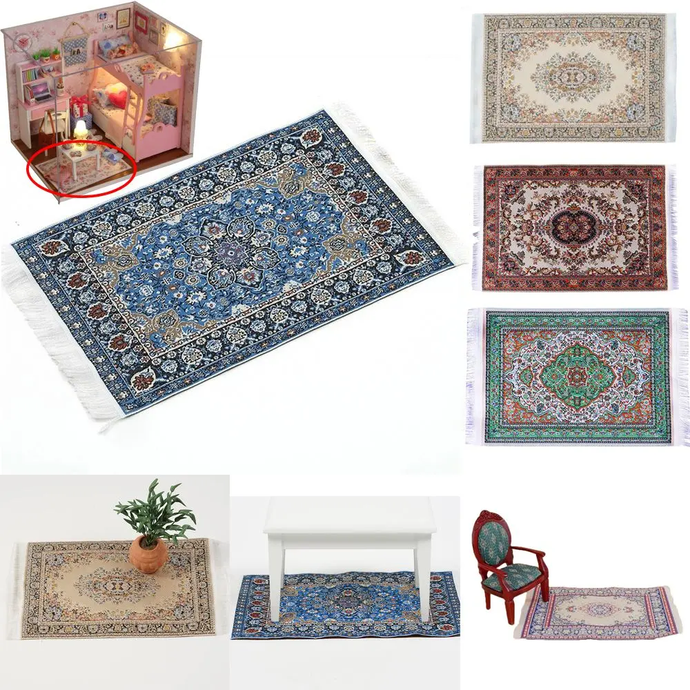 1:12 Scale Dollhouse Carpet Miniature Weaving Rug Turkish Style Playing House Mini House Decor Floor Coverings Doll Accessories