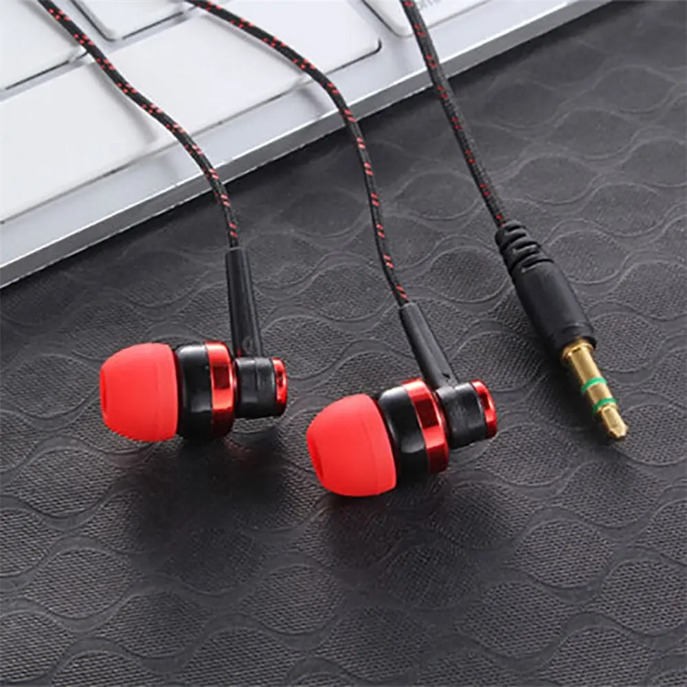 Nylon Weave Earphone Cable Headset With Microphone 3.5mm Wired In-ear Stereo Earphone For Smartphone Laptop