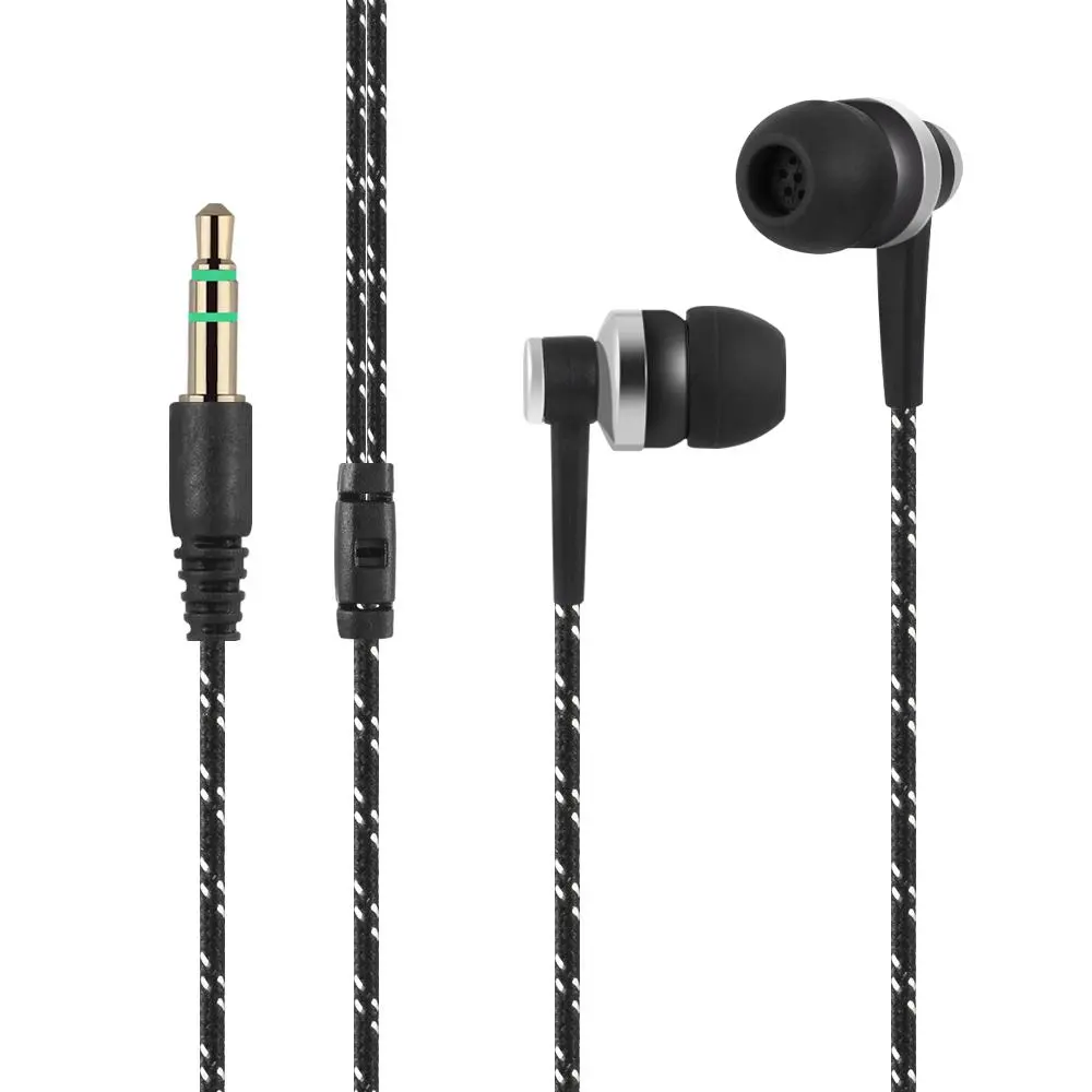Nylon Weave Earphone Cable Headset With Microphone 3.5mm Wired In-ear Stereo Earphone For Smartphone Laptop