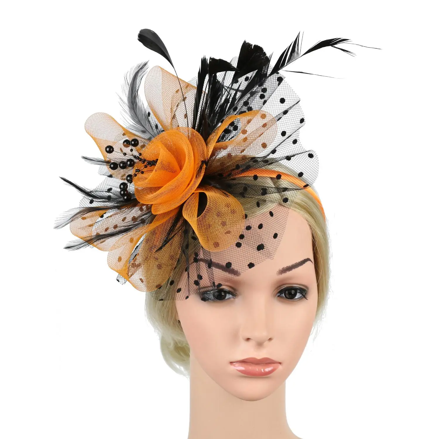 Cocktail Mesh Flower Feathers Hair Clip Fascinator Hat for Women Tea Party Headband Hair Accessories