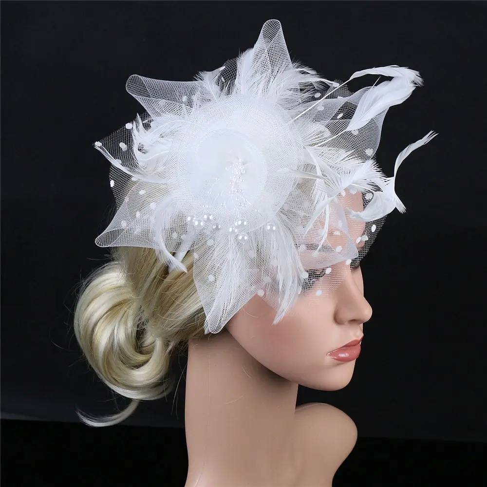 Cocktail Mesh Flower Feathers Hair Clip Fascinator Hat for Women Tea Party Headband Hair Accessories