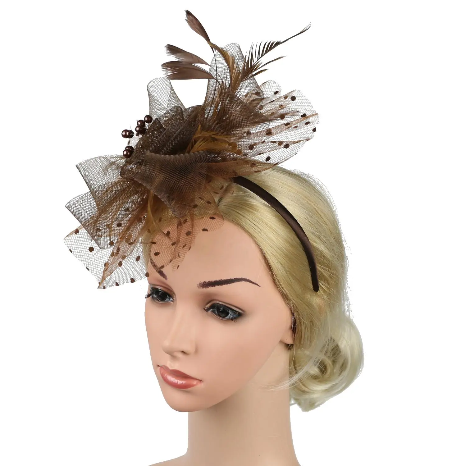 Cocktail Mesh Flower Feathers Hair Clip Fascinator Hat for Women Tea Party Headband Hair Accessories