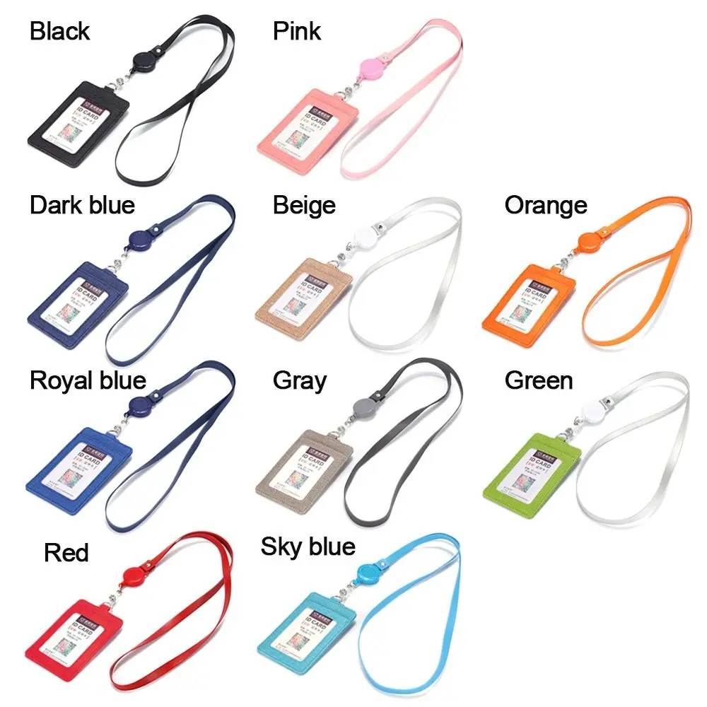 Leather Bus Pass Case Cover Retractable Lanyards ID Badge Holder Men Women's Bank Credit Card Holder Strap