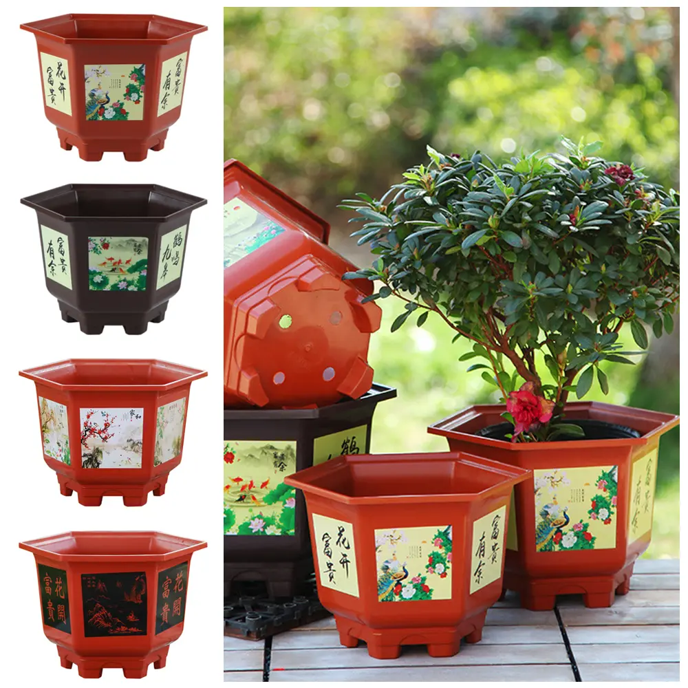 Water Planting Pots Thickened Large-diameter Hexagonal Pot Imitation Purple Sand Printing Fruit Tree Rose Flower Pot